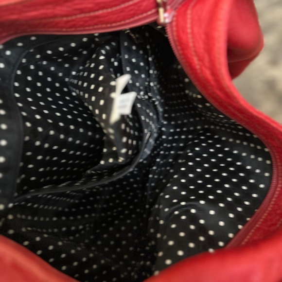 FURLA | Cherry Red Satchel w/Popping White on Black Polka Dot Interior - Picture 6 of 16